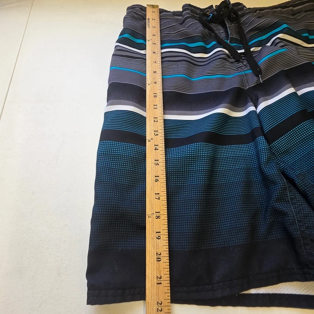 Ocean Pacific Mens Swim Trunks Large 36-38 Striped Board Shorts Black Blue OP